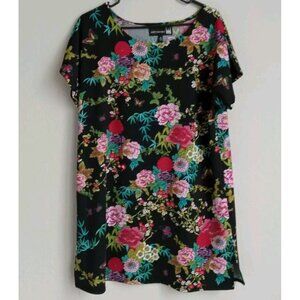 Anthony Black Floral Tunic Short Sleeved Top Women's Size M